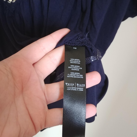 WHBM BLUE EMBELLISHED NECK BLOUSON TOP BLOUSE - Picture 5 of 7